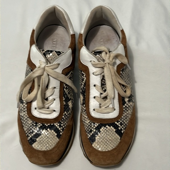 Veronica Beard Hartley Walnut Suede & Python Print Sneakers - Picture 2 of 7